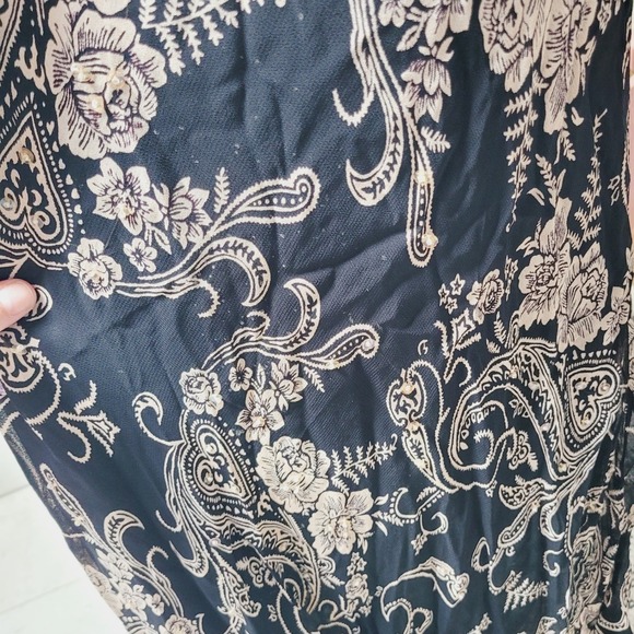 Lola P. Vintage Maxi Dress Paisley Print Cocktail Flowy Black Beige XL Beaded‎ - Picture 4 of 7